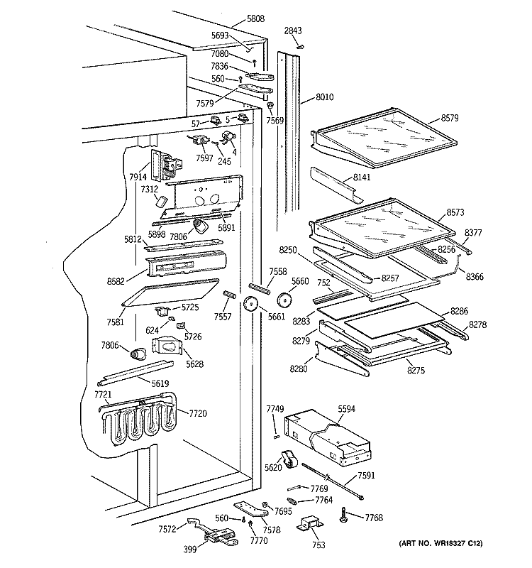 FRESH FOOD SECTION Diagram and Parts List for ZISW36DWA  General Electric Refrigerator