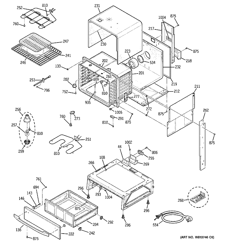 BODY PARTS Diagram and Parts List for JCS905WK2WW  General Electric Range