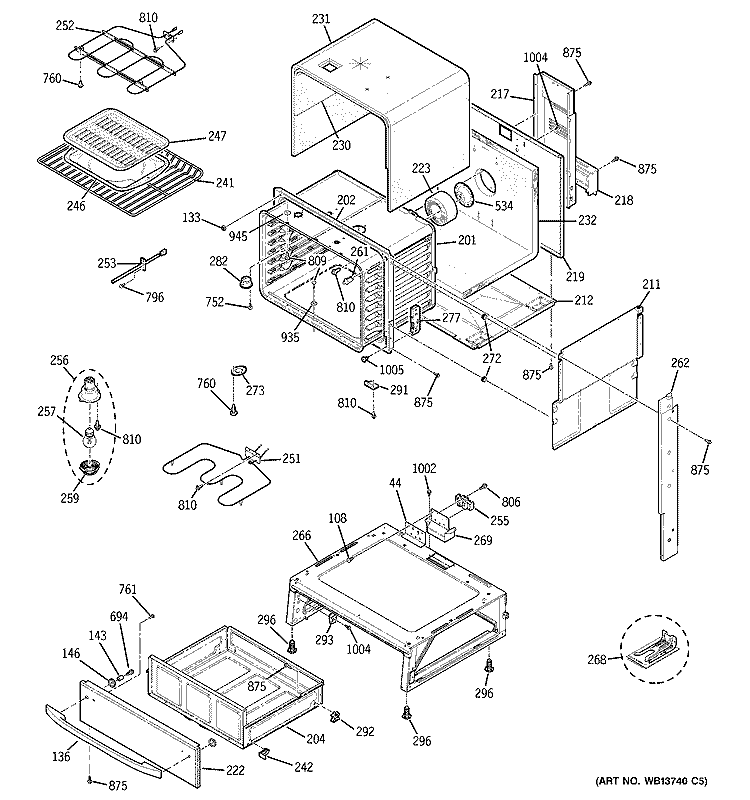 BODY PARTS Diagram and Parts List for JS905BK2BB  General Electric Range