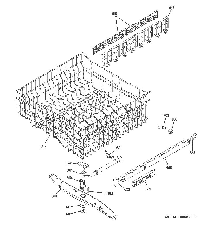 UPPER RACK ASSEMBLY Diagram and Parts List for PDW8211J01BB  General Electric Dishwasher