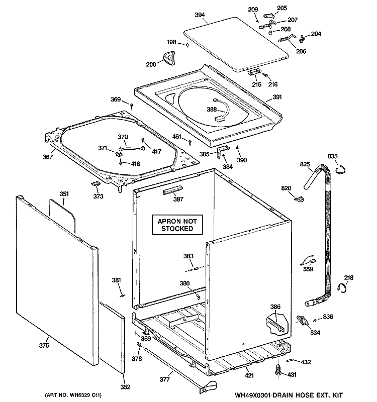 CABINET, COVER & FRONT PANEL Diagram and Parts List for WCRE6270DCCC  General Electric Washer