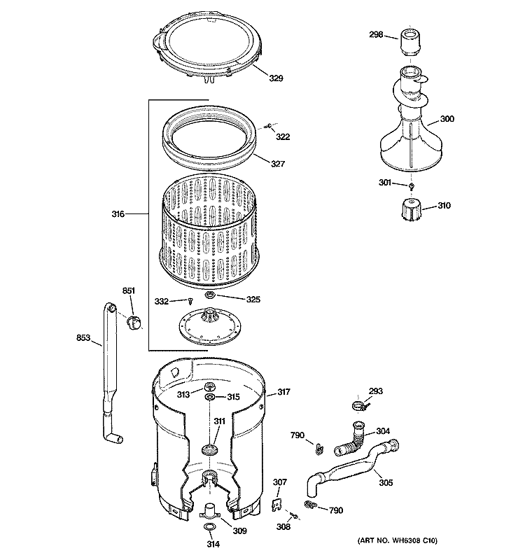TUB, BASKET & AGITATOR Diagram and Parts List for WCRE6270DCCC  General Electric Washer