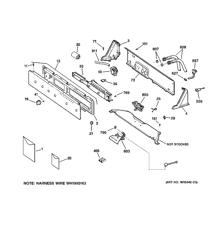 CONTROLS & BACKSPLASH Diagram and Parts List for WHRE5260E6WW  General Electric Washer