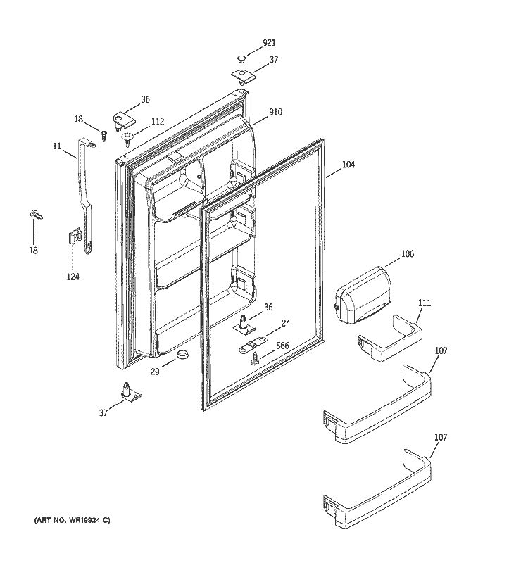 FRESH FOOD DOOR Diagram and Parts List for HTM18IBPWRSA  Hotpoint Refrigerator