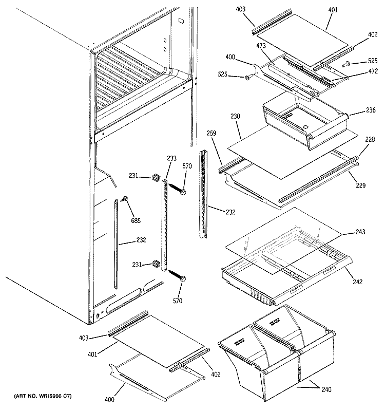 FRESH FOOD SHELVES Diagram and Parts List for HTM18IBPWRSA  Hotpoint Refrigerator