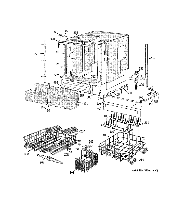BASKET & WRAP ASSEMBLY Diagram and Parts List for PDW8000G01CC  General Electric Dishwasher