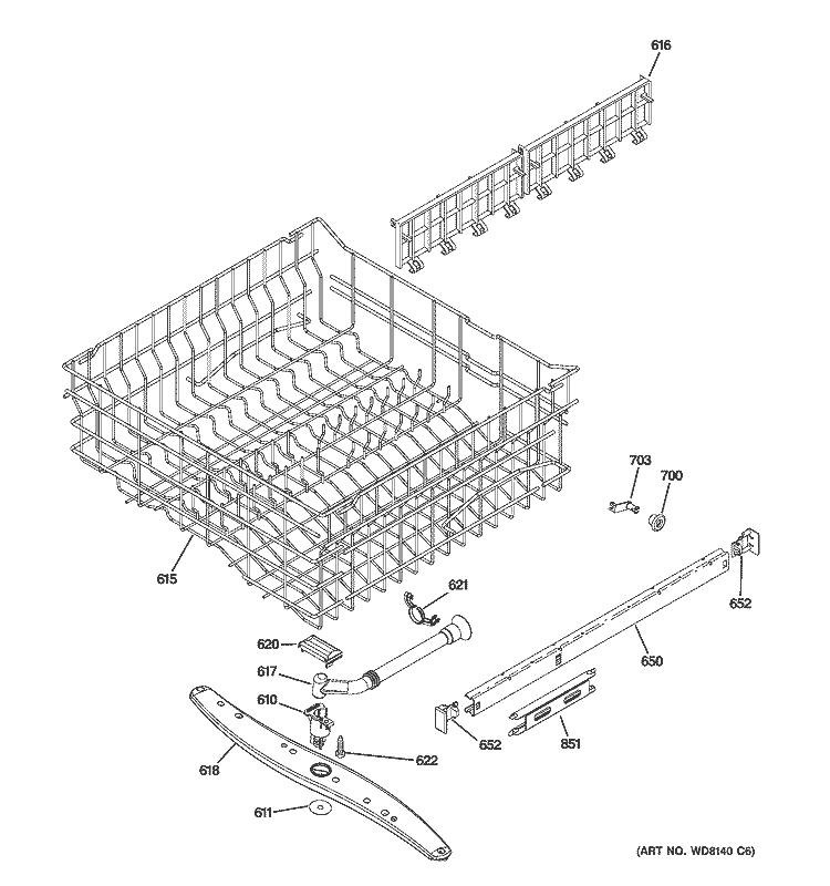 UPPER RACK ASSEMBLY Diagram and Parts List for PDW8200J03WW  General Electric Dishwasher