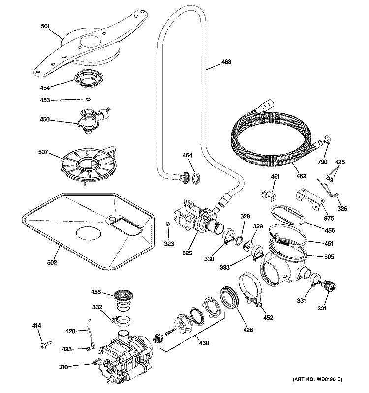 MOTOR - PUMP MECHANISM Diagram and Parts List for PDW8612J01WW  General Electric Dishwasher