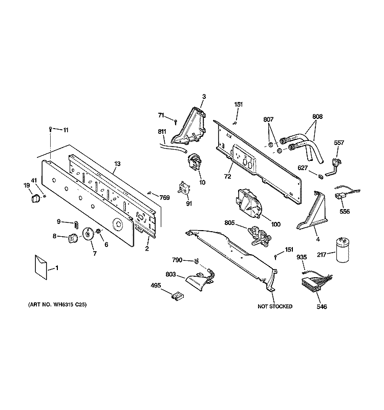 CONTROLS & BACKSPLASH Diagram and Parts List for WCSR2090DBWW  General Electric Washer