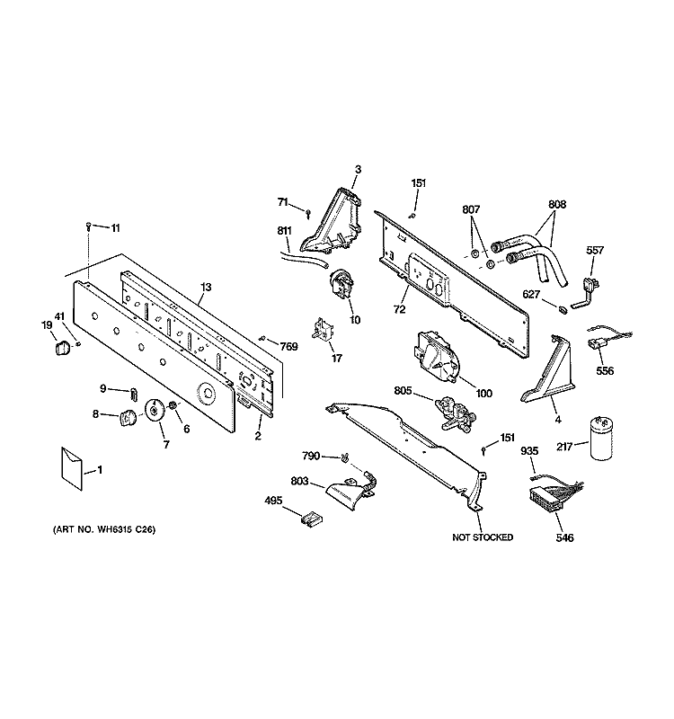 CONTROLS & BACKSPLASH Diagram and Parts List for WDSR2080DBCC  General Electric Washer