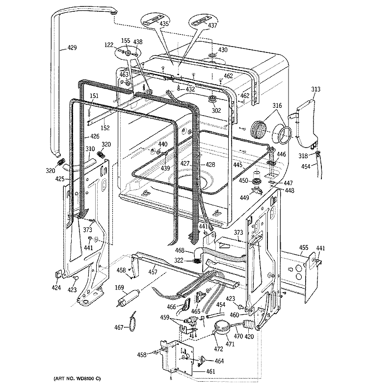 LINER ASSEMBLY Diagram and Parts List for ZBD6400G01WW  General Electric Dishwasher