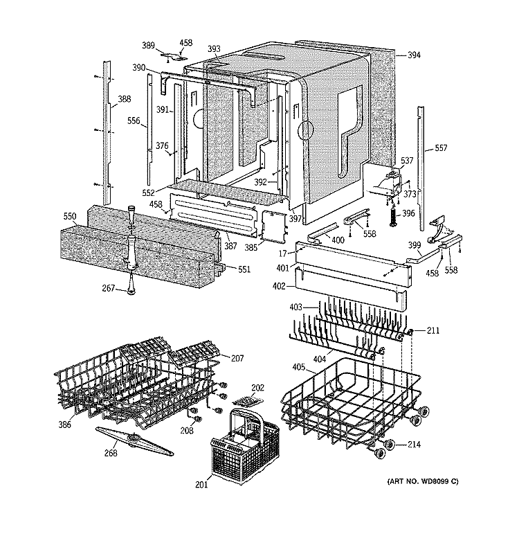 BASKET & WRAP ASSEMBLY Diagram and Parts List for ZBD6500G01SS  General Electric Dishwasher
