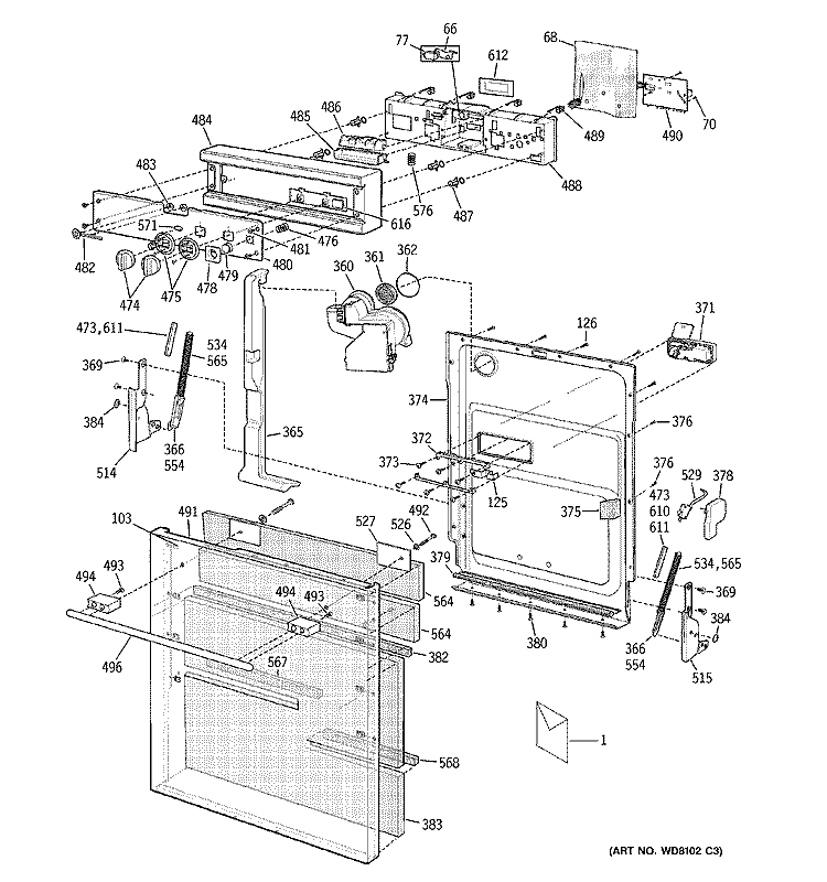DOOR ASSEMBLY Diagram and Parts List for ZBD6600G05SS  General Electric Dishwasher