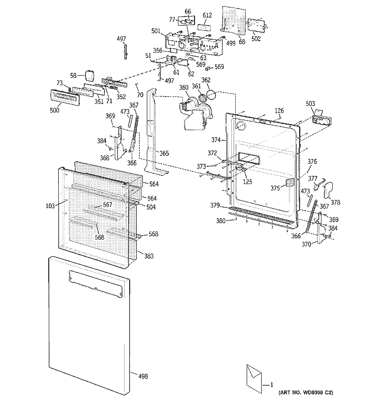DOOR ASSEMBLY Diagram and Parts List for ZBD6700G01BB  General Electric Dishwasher