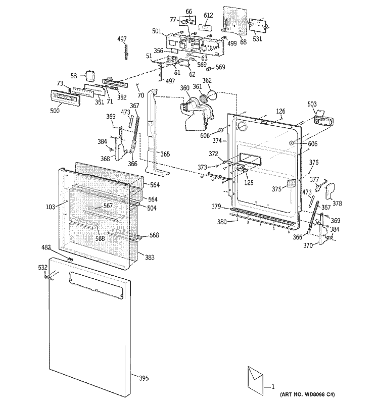 DOOR ASSEMBLY Diagram and Parts List for ZBD6905G01SS  General Electric Dishwasher
