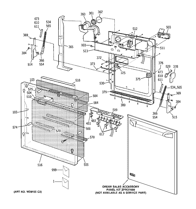 DOOR ASSEMBLY Diagram and Parts List for ZBD7000G01II  General Electric Dishwasher
