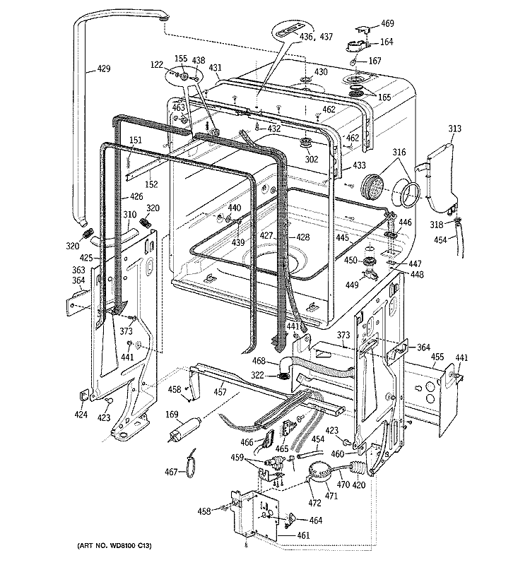 LINER ASSEMBLY Diagram and Parts List for ZBD7000G04II  General Electric Dishwasher