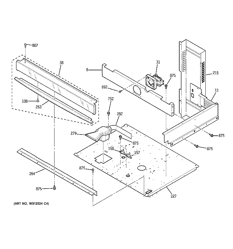 CENTER SPACER Diagram and Parts List for JT952BF4BB  General Electric Microwave Oven Combo