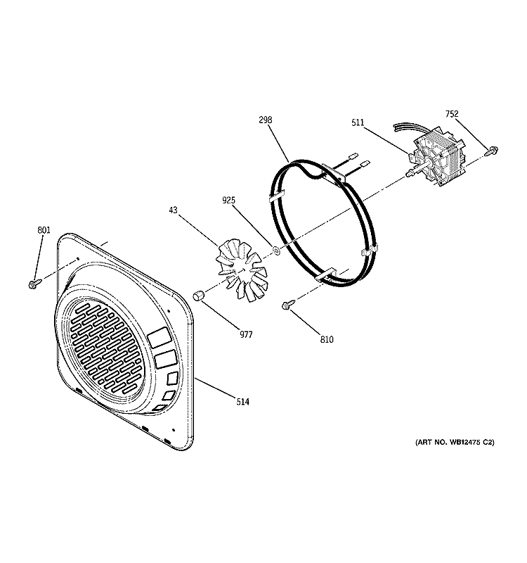 CONVECTION FAN Diagram and Parts List for JT952BF4BB  General Electric Microwave Oven Combo