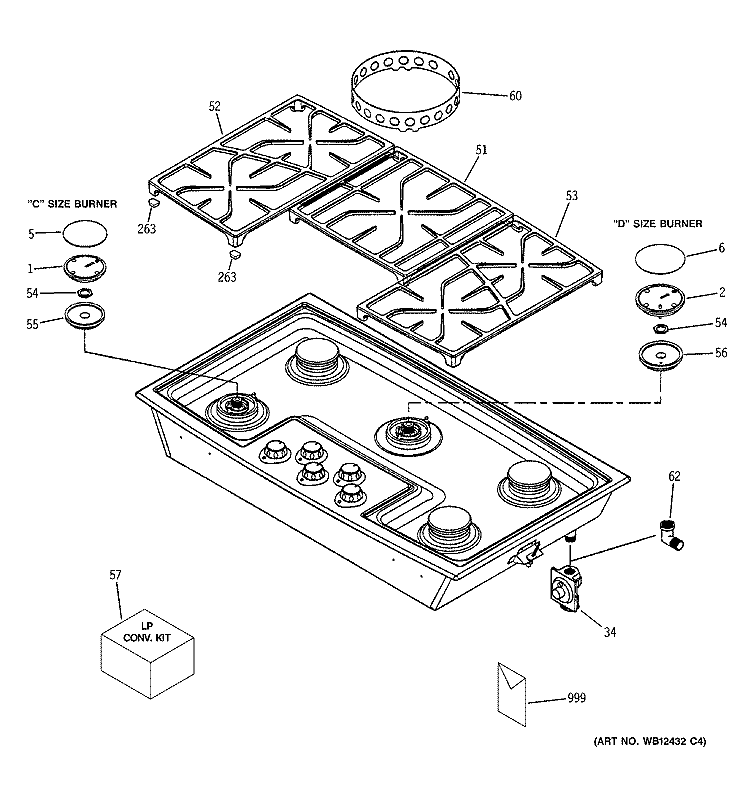 COOKTOP APPEARANCE PARTS Diagram and Parts List for ZGU375LSD3SS  General Electric Cooktop
