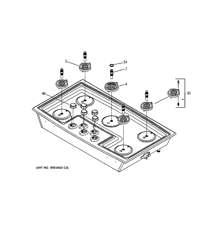 COOKTOP & BURNERS Diagram and Parts List for ZGU375LSD3SS  General Electric Cooktop