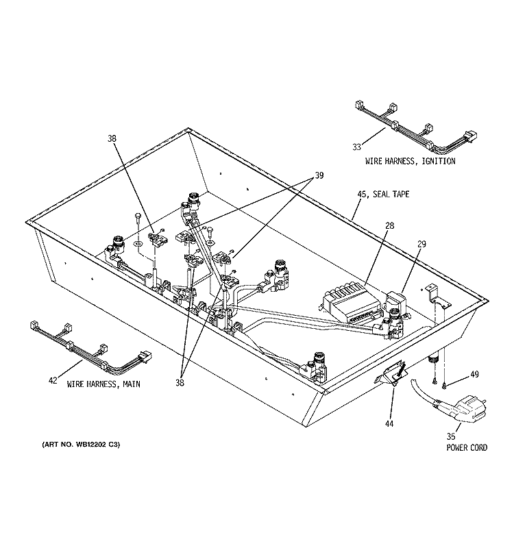 COOKTOP BOX COMPONENTS Diagram and Parts List for ZGU375LSD3SS  General Electric Cooktop