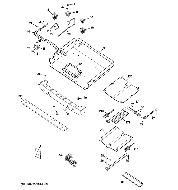 GAS & BURNER PARTS Diagram and Parts List for JGBP36SEL1SS  General Electric Range