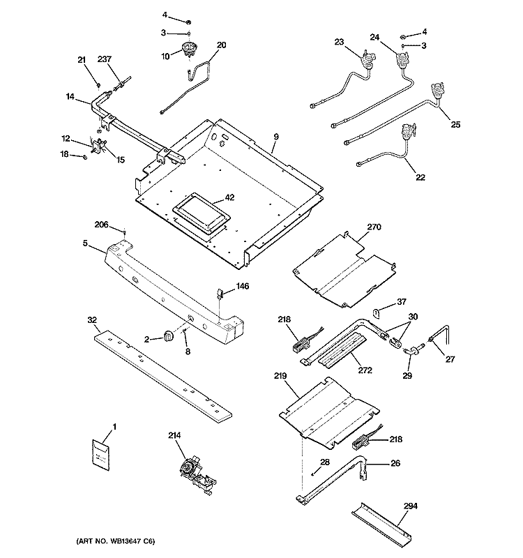 GAS & BURNER PARTS Diagram and Parts List for JGBP86SEL1SS  General Electric Range