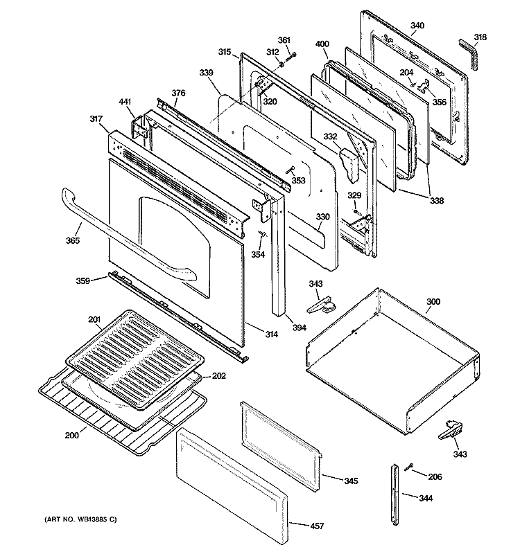 DOOR & DRAWER PARTS Diagram and Parts List for JBP27CL1CC  General Electric Range