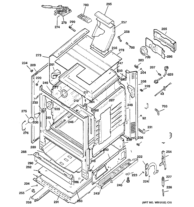 BODY PARTS Diagram and Parts List for JGBP36WEL1WW  General Electric Range