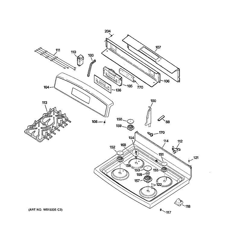 CONTROL PANEL & COOKTOP Diagram and Parts List for JGBP85SEL1SS  General Electric Range