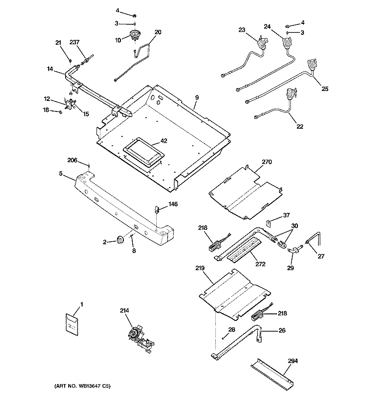 GAS & BURNER PARTS Diagram and Parts List for JGBP88CEL1CC  General Electric Range