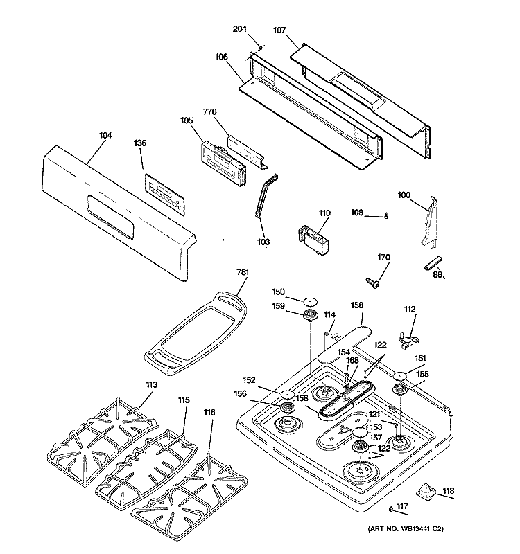 CONTROL PANEL & COOKTOP Diagram and Parts List for JGBP88CEL1CC  General Electric Range