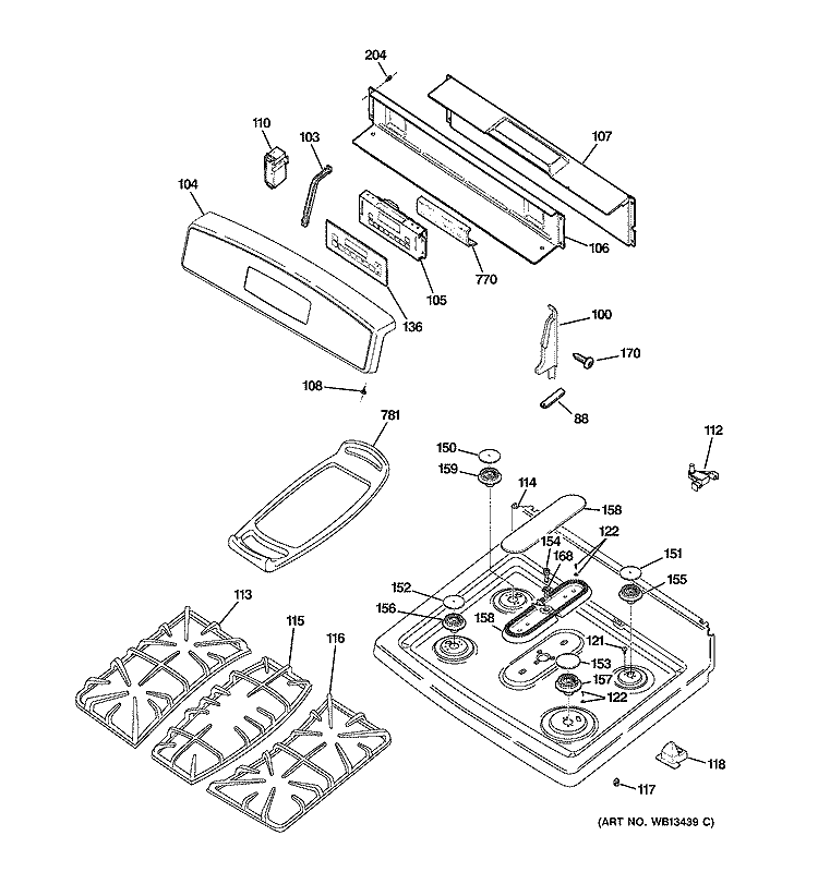 CONTROL PANEL & COOKTOP Diagram and Parts List for JGBP88SEL1SS  General Electric Range