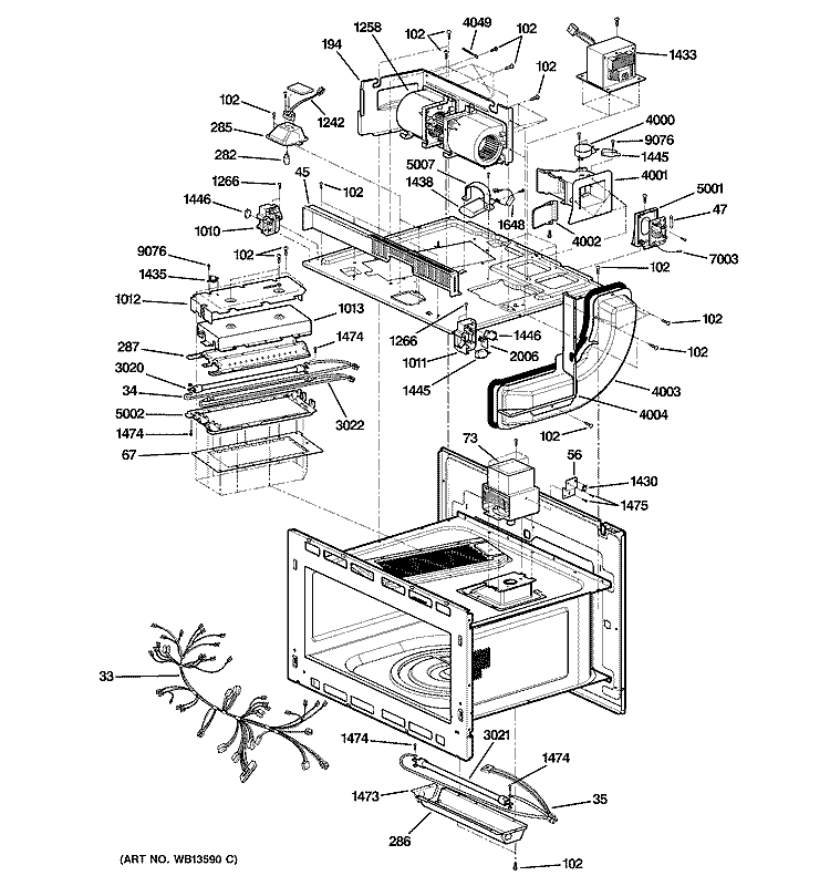 INTERIOR PARTS 2 Diagram and Parts List for SCB1000KWW01  General Electric Microwave Oven Combo