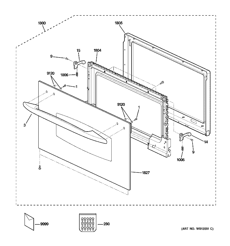 DOOR PARTS Diagram and Parts List for SCB1001KSS01  General Electric Microwave Oven Combo