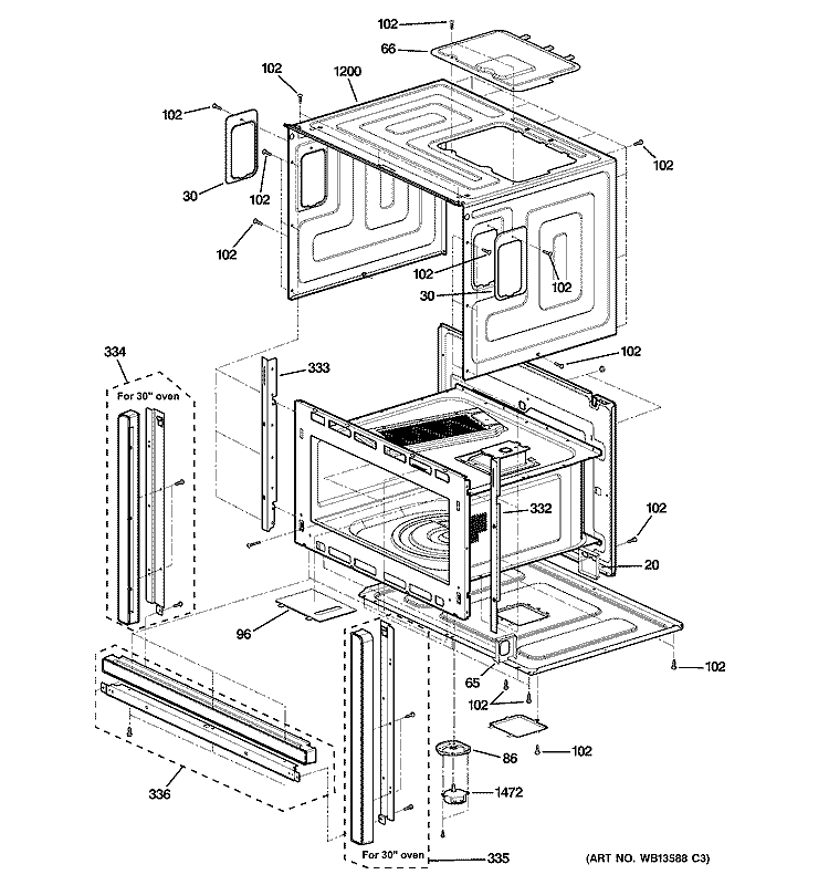 OVEN CAVITY PARTS Diagram and Parts List for SCB1001KSS01  General Electric Microwave Oven Combo