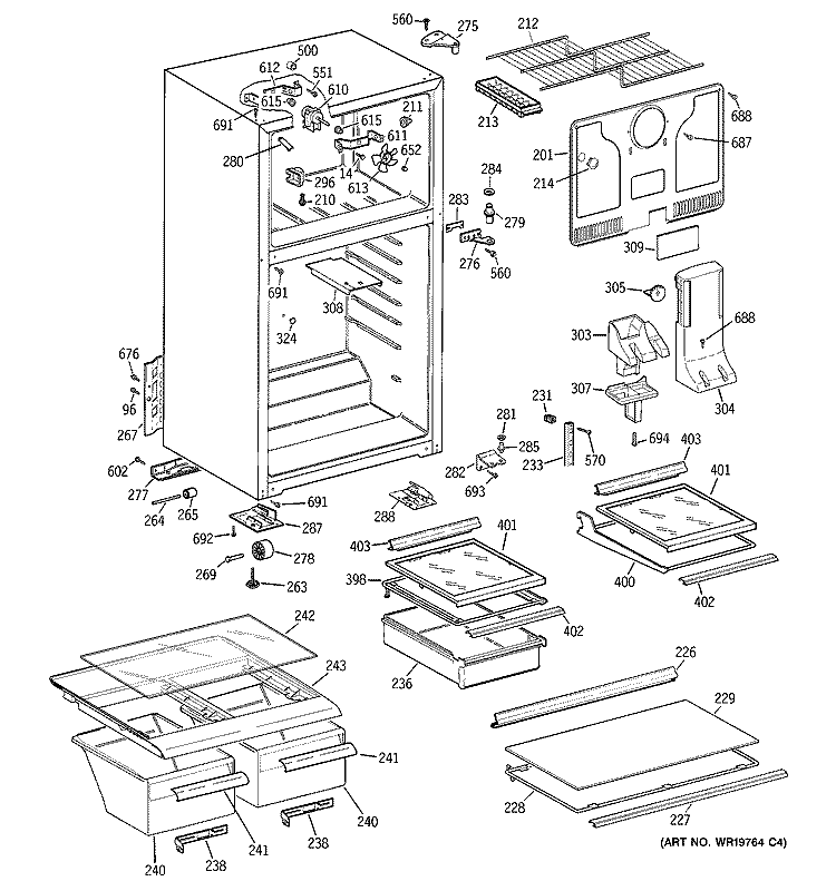CABINET Diagram and Parts List for CTS18HBSARWW  General Electric Refrigerator