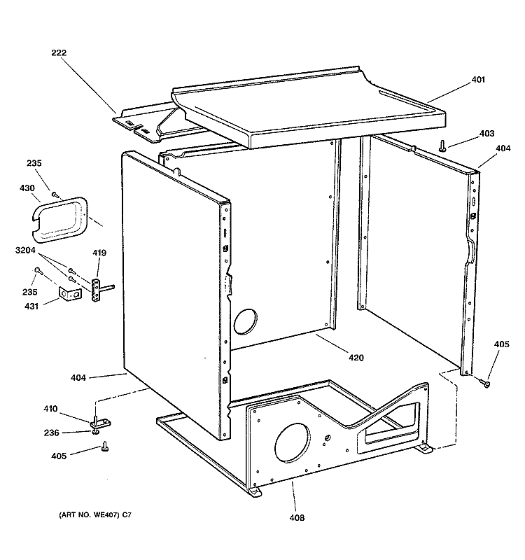 CABINET Diagram and Parts List for DBXR300EF0WS  General Electric Dryer