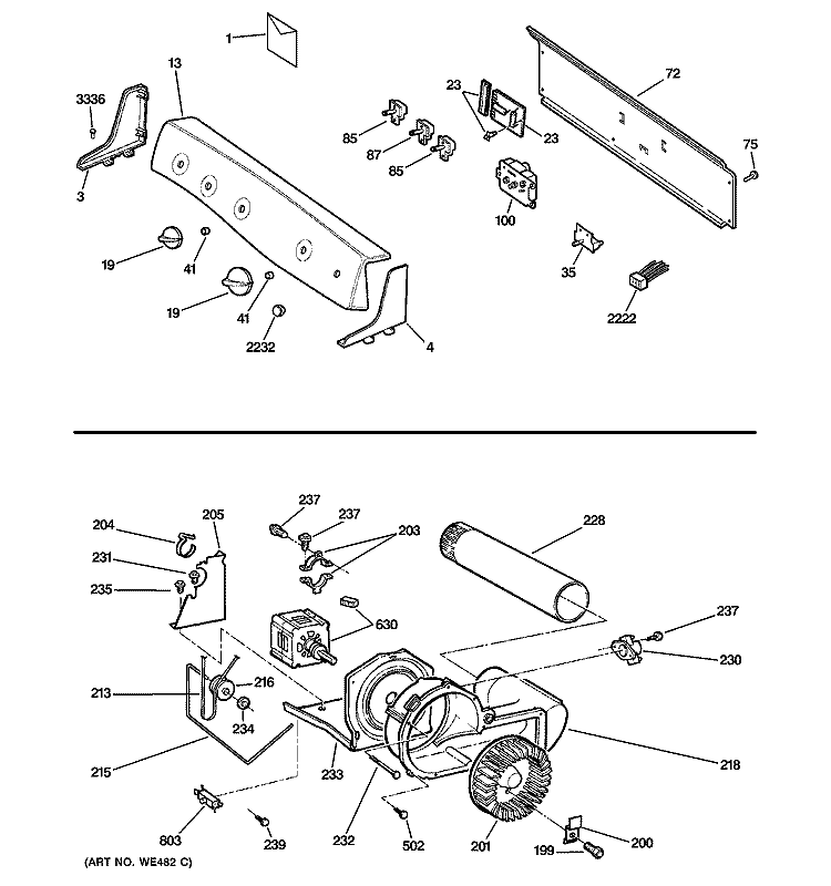 BACKSPLASH, BLOWER & MOTOR ASSEMBLY Diagram and Parts List for DPSR610GG0WT  General Electric Dryer
