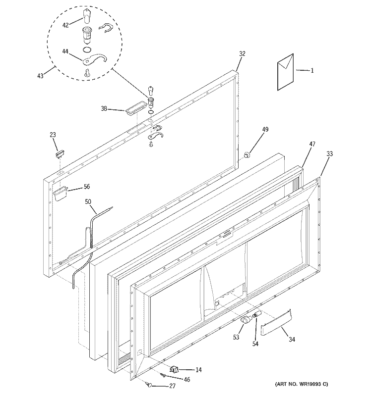 FREEZER DOOR Diagram and Parts List for FCM25DSBWH  General Electric Freezer