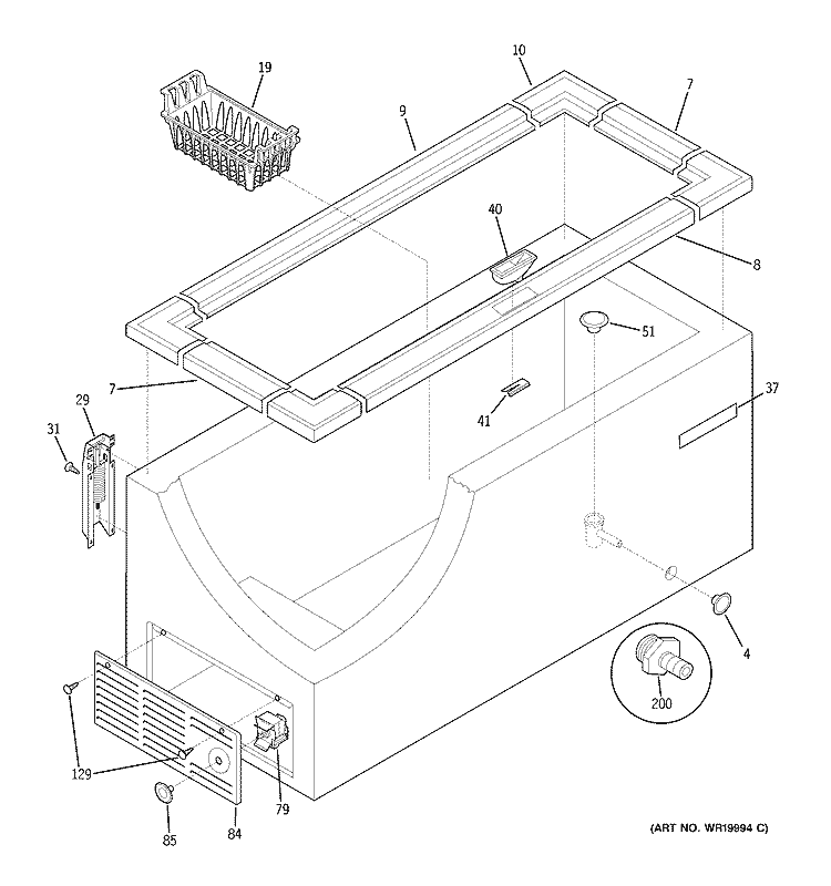 CABINET Diagram and Parts List for FCM25DSBWH  General Electric Freezer