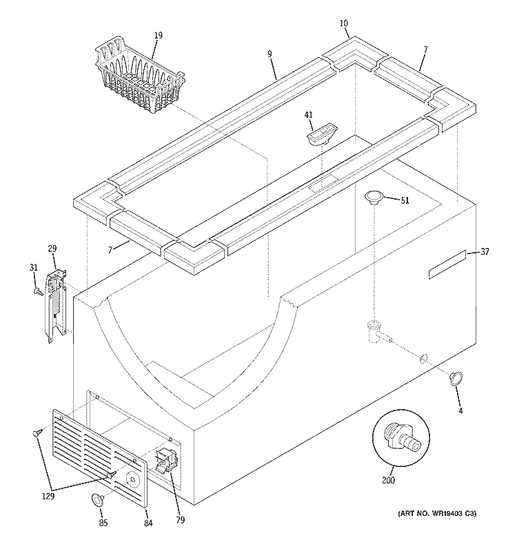 CABINET Diagram and Parts List for FCM9DMEWH  General Electric Freezer