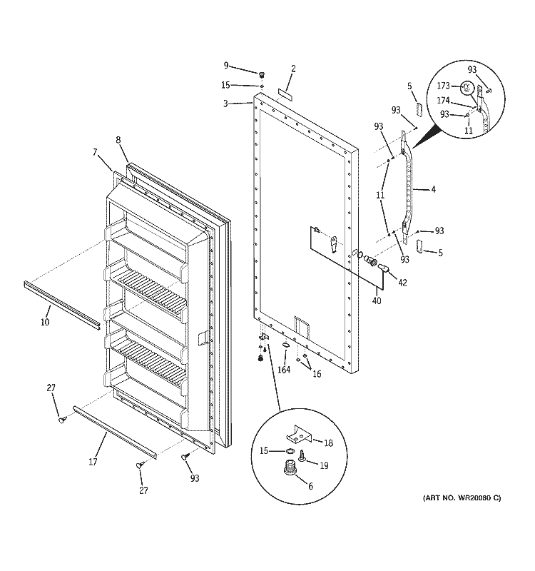 DOOR Diagram and Parts List for FUG17DSBRWH  General Electric Freezer
