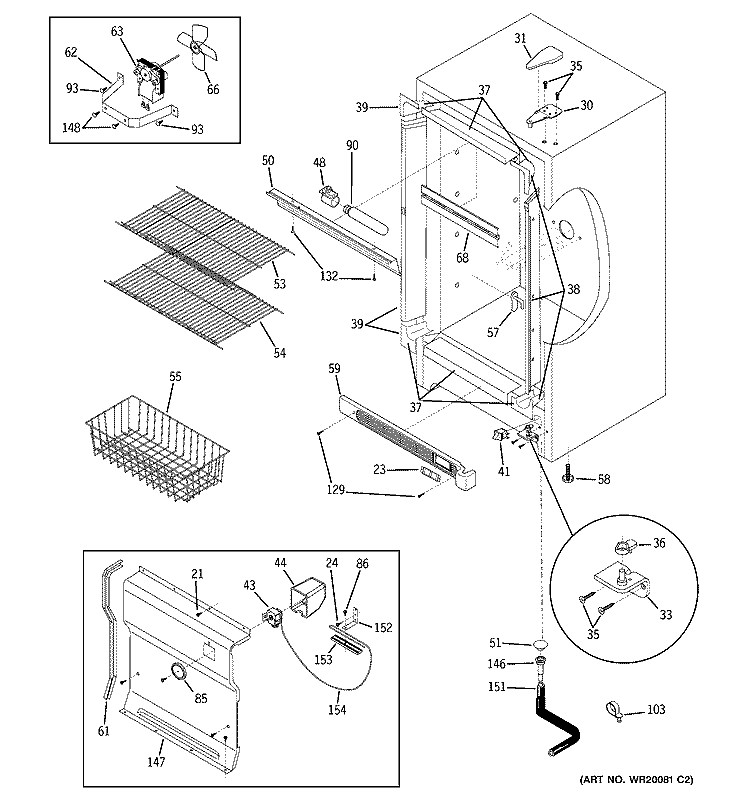 CABINET Diagram and Parts List for FUG17DSBRWH  General Electric Freezer