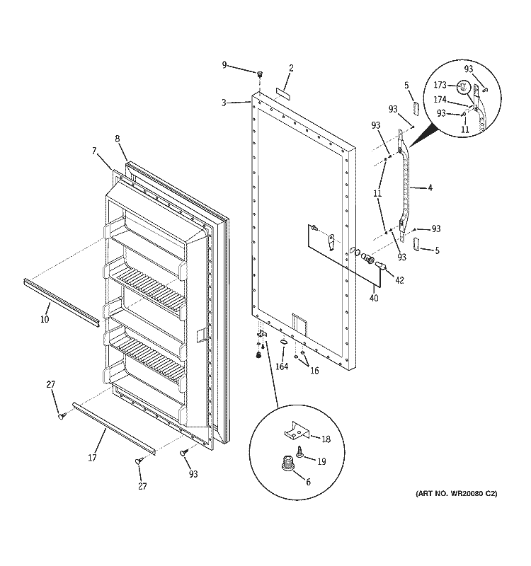 DOOR Diagram and Parts List for FUG17DSCRWH  General Electric Freezer