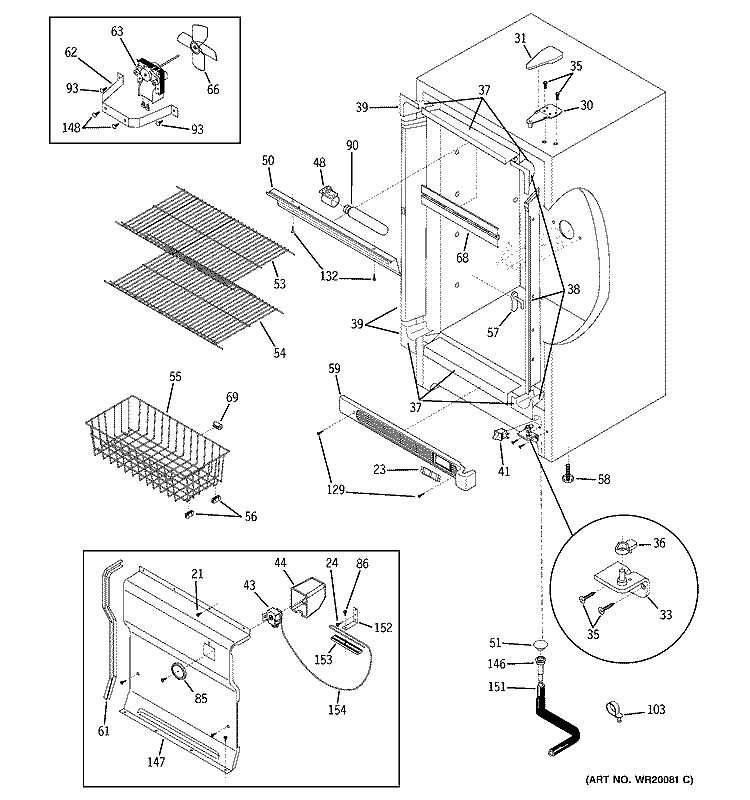 CABINET Diagram and Parts List for FUG17DSCRWH  General Electric Freezer