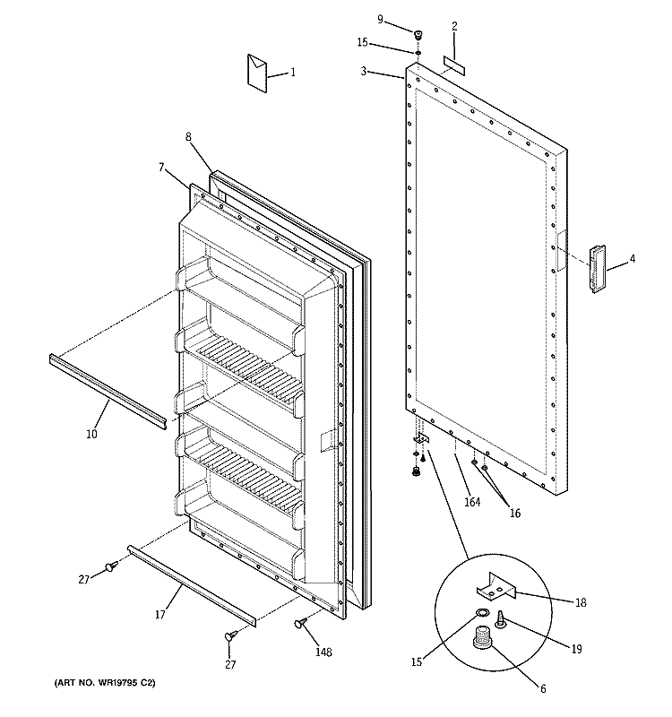 FREEZER DOOR Diagram and Parts List for FUM14SRBRWH  General Electric Freezer