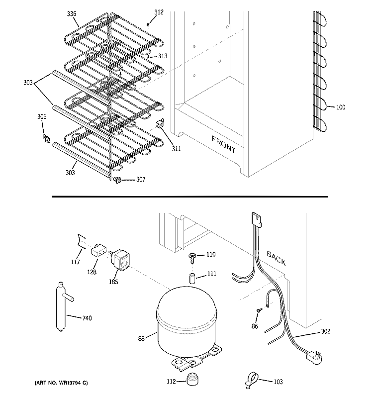 UNIT PARTS Diagram and Parts List for FUM14SRBRWH  General Electric Freezer
