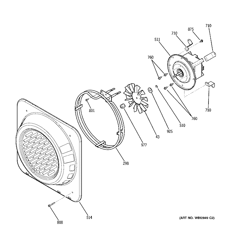 CONVECTION FAN Diagram and Parts List for JT930BH3BB  General Electric Microwave Oven Combo